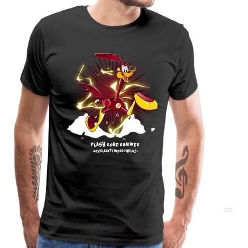 Punk Style Men T-shirts Funky Flash Roadrunner Short Sleeve T Shirt Heavy Metal O-neck Cotton Fabric Tops TShirt Custom