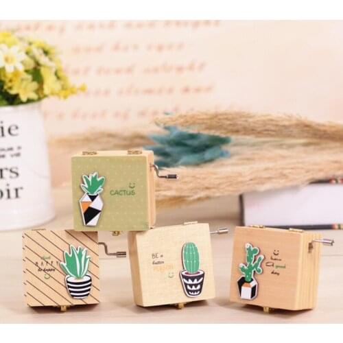 Solid Wooden Music Box With Mirror Hand Made Creative Cactus Design Craft Exquisite Musical Gifts LX8721