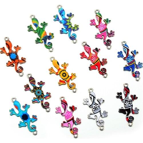 10pcs Colorful Random lizard Enamel Alloy Connectors Bracelets Charms For DIY Necklace Accessories DIY Fashion Jewelry Finding