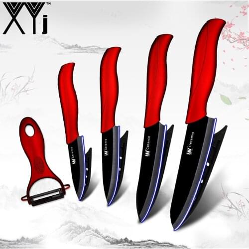 XYj Black Blade Ceramic Kitchen Knives Sets 3 4 5 6 Inch Paring Utility Slicing Chef Knife + Ceramic Peeler Wave Handle Knives