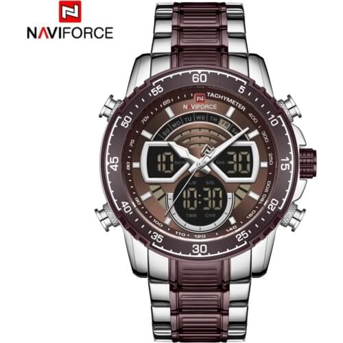 NAVIFORCE Men Luxury Stainless Steel Dual Display Watches Fashion Chronograph Sport Waterproof Wristwatch Relogio Masculino