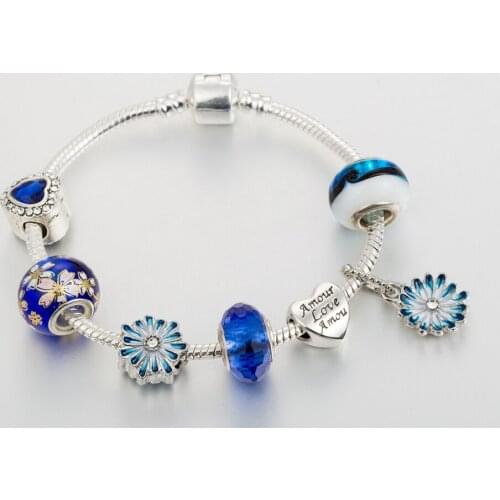 ANNAPAER 2020 New Arrivals Blue Flower Bracelets Charm Beads Bangles For Women Fit Original Bracelet DIY Jewelry Gift B20022