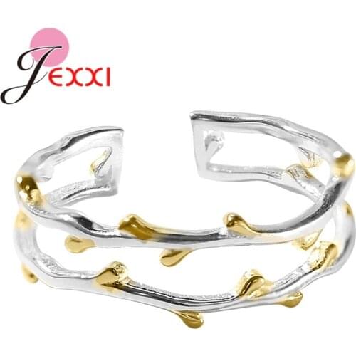New Simple Twig Thorn Leaf 925 Sterling Silver Jewelry Not Allergic Popular Branch Exquisite Women Opening Rings
