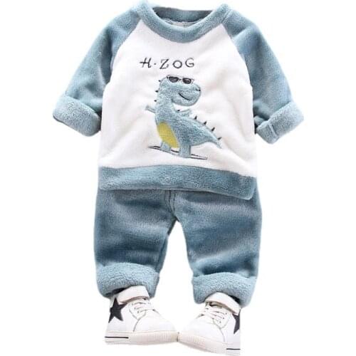 New Winter Baby Boys Girls Pajamas Suit Children Cartoon Thick T-Shirt Pants 2Pcs/sets Toddler Fashion Sleepwear Kids Sportswear