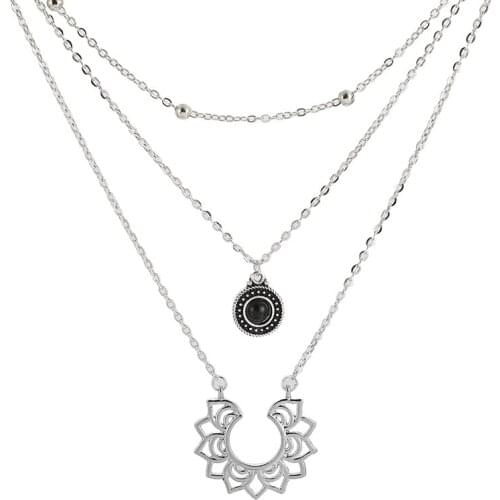 Popular Fashion Classic Punk Style Retro Street Shooting Multilayer Tassel Black Crystal Opening Flower Necklace Aliexpress Sale