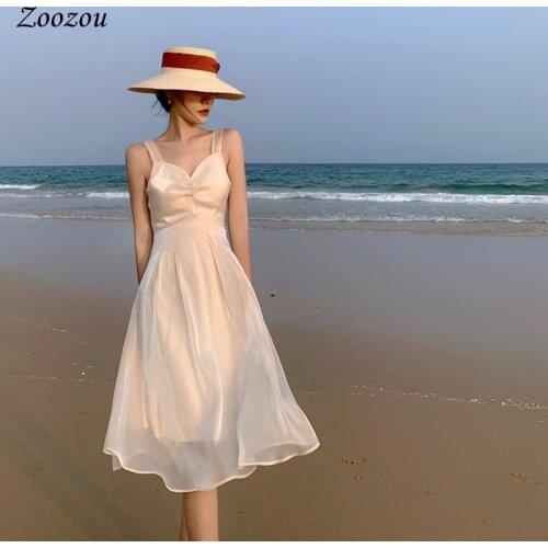 Summer Sleeveless Spaghetti Strap Loose A-Line Dress Women Sexy Beach Party Long Dresses Elegant V-Neck Casual Fashion Dress New
