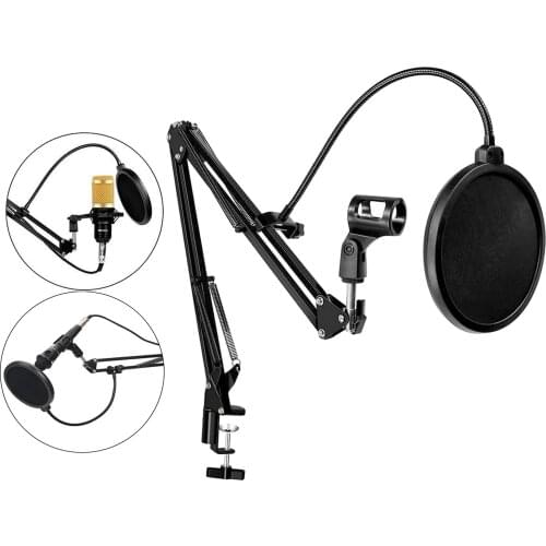 Adjustable Swivel Arm Microphone Stand with Mics Clip Filter for Radio Broadcasting and Recording