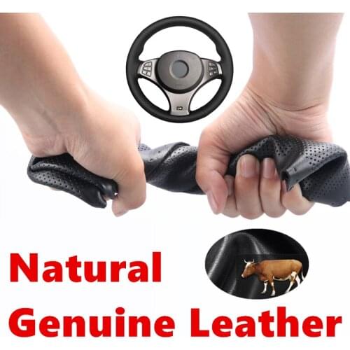 Hand Sewing Black Genuine Calfskin Leather Car Steering Wheel Covers Wrap for BMW E83 X3 M Sport 2005-2010