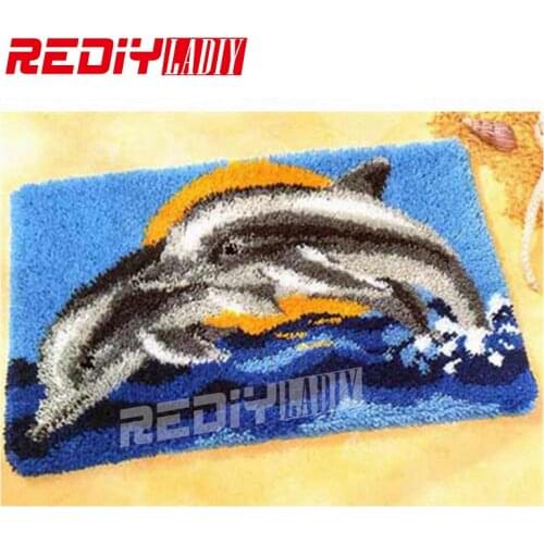 DIY Carpet Rug Latch Hook Kits Acrylic Yarn Embroidery Floor Mat Dolphin Love Pre-Printed Canvas Wall Hanging Modern Art Crafts