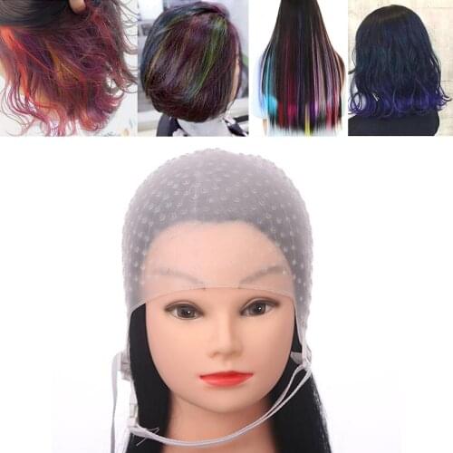 Silicone Colouring Hair Highlights Cap With Needle Reusable Hair Coloring Cap Hair Dye Hat Hair Styling Tools Barber Accessories