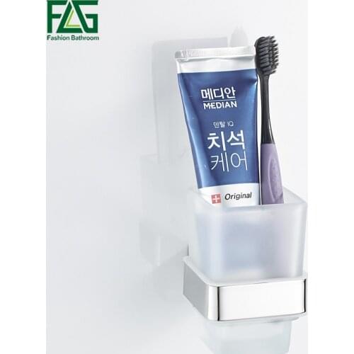 FLG Brushed Nickel Toothbrush Tumbler&Cup Holder Wall Mount Glass Cups Bathroom Accessories Toothbrush Tooth Cup Holder G120-12N