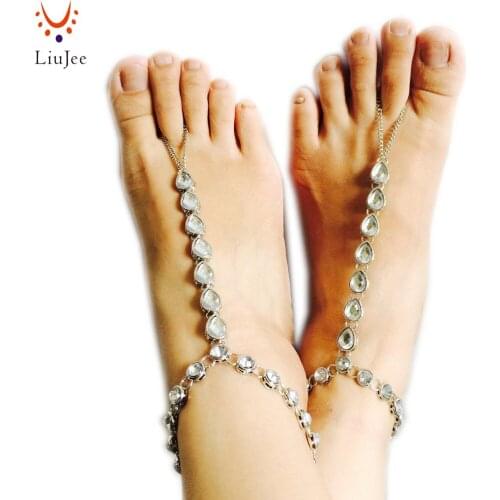 LiuJee Wedding Foot Chain Silver Color Barefoot Sandals Beach Anklet Jewelry Gold Color Wedding Shoe Jewelry