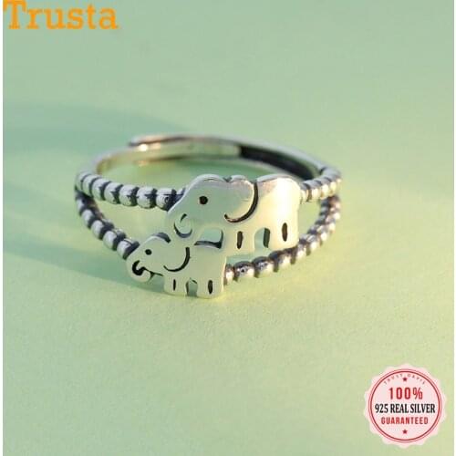 TrustDavis Real 925 Sterling Thai Silver Fashion Double Elephant Opening Ring For Women Wedding Valentines Day Jewelry DB461