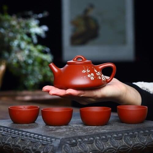 ★Yixing purple clay pot factory direct sales] raw Dahongpao full hand painted plum blossom stone ladle pot tea set