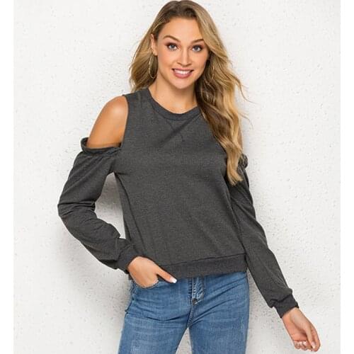 Women Running t-shirts New Fashion Spring Dark Grey Black Strapless Sleeves Ruffled t-shirts Ladies Casual Slim Top Femme