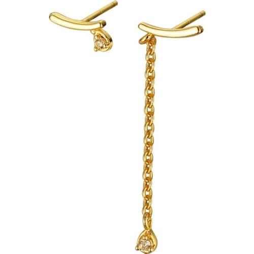 Womens Minimalist Cartilage Asymmetric Stud Earrings Tiny Zircon Stone Chain Tassel Curve Small Piercing Earring Accessories