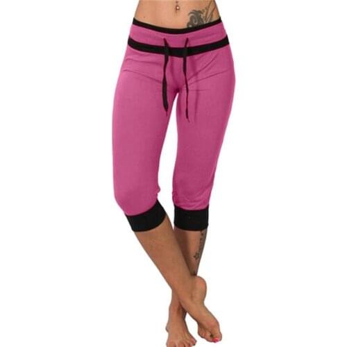 Summer Women Capri Pants Color Block High Waist Women Drawstring Sweatpants Pockets Sports Trousers брюки женские XXXL