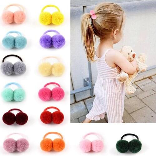 1pc Baby girls Cute Polyester Double ball hair band ropes Hair tie Scrunchie hairbands Ponytail Holder kids hair accessories