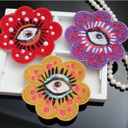 1Pcs Flower Eyes Handmade Sewing on Rhinestone Beaded Patches for Clothing DIY Embroidery Sewing Accessory LSHB973