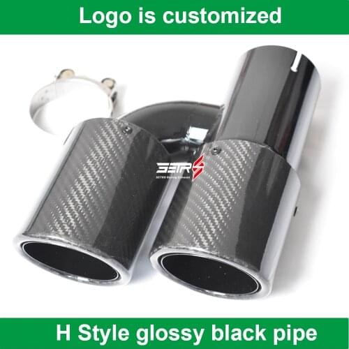 1PC Glossy Black Car Exhaust Pipe Dual Carbon fiber stainless steel universal exhaust tip Exhaust Tip With AK Logo For BW Model