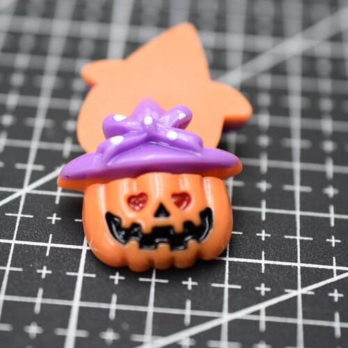 1pcs/lot resin flat back Pumpkin with purple hat 27mm Hallowmas Cabochons Hair Bow Center Card Frame Making Craft DIY