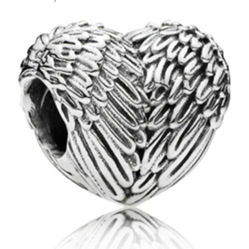 10PCS European Rhodium Plated Wings Heart Shape Spacer Big Hole Beads Fit DIY Snake Bracelet Accessories Jewelry Original