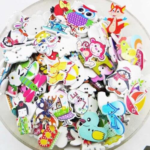 25pcs Mixed Rabbit Button Holes Patterns Cartoons Wood Sewing Scrapbook Charms Cat Buttons WCF-494