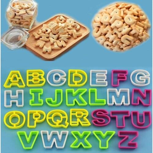 26PCS/Set English Letters Alphabets Cookies Biscuits Cutters Fondant Molds Embosser Sugar Craft Moulds Cake Decoration DIY Tools
