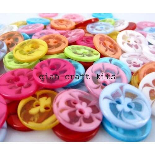600pcs colorful glitter Transparent Flower Resin Button, Mixed Color 14mm