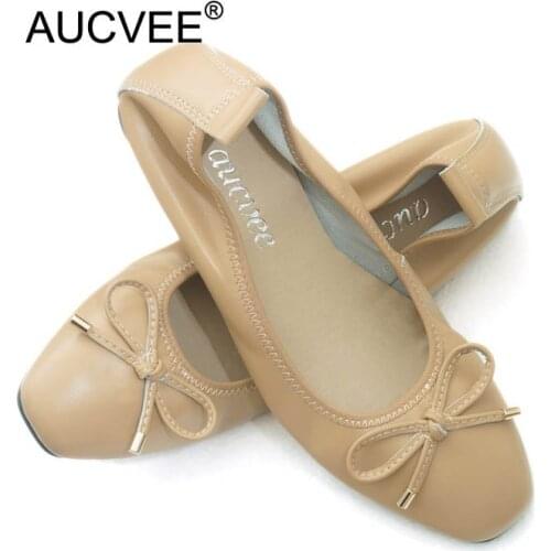 New Fashion Bow Women Flats Elegant Genuine Leather Ballet Flats For Women Ladies Casual Party Shoes Plus Size 34-43 Shoes Woman