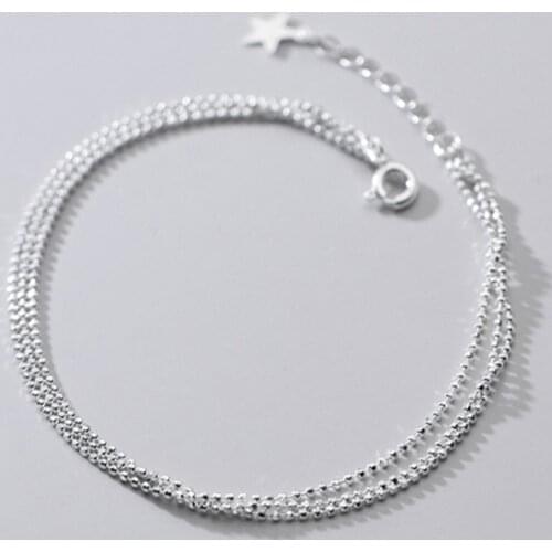 925 Sterling Silver 3 Layer Round Bead Tassel Star Charm Bracelet &Bangle For Women Wedding Jewelry Party SL337