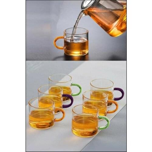 Colored Handled Glass Mug 6 Pieces