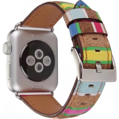 Colorful Strip Fashion Strap for Apple Watch Band 38mm 42mm 40mm 44mm Wood Grain Leather Bracelet for iWatch Series 6/SE/5/4/3/2