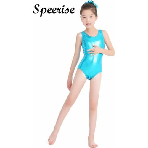 Speerise Toddler Sleeveless Shiny Metallic Ballet Dance Leotards Children Tank Dancewear Gymnastics Spandex Biketard