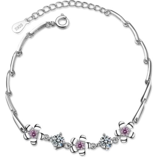 Hot selling simple personality temperament cold student wind purple flower female models silver plated bracelets JO076