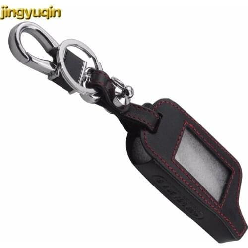 Jingyuqin 4BTN Leather Styling Key Cover Case For Russian Version Vehicle Security Two Way Car Alarm System TOMAHAWK X5 Keychain