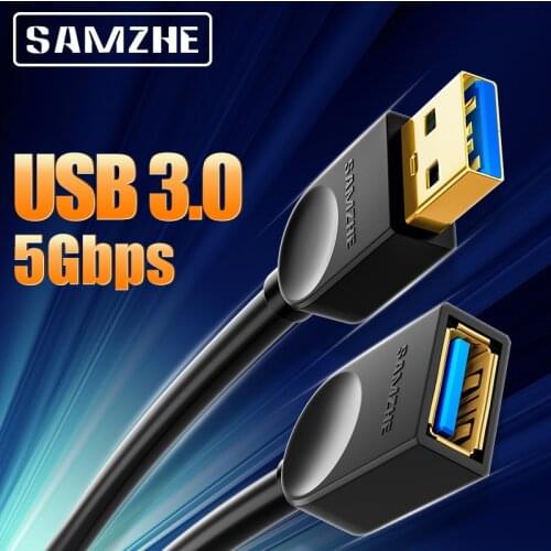 SAMZHE USB 3.0 Extension Male to Female 2.0 Extender Cable For PC TV PS4 Computer Laptop Extender
