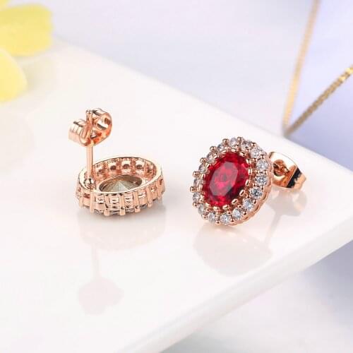 Classic Red Crystal Stud Earring For Women Wholesale Rose Gold Color Fashion CZ Stone Jewelry Crystal brinco DWE108