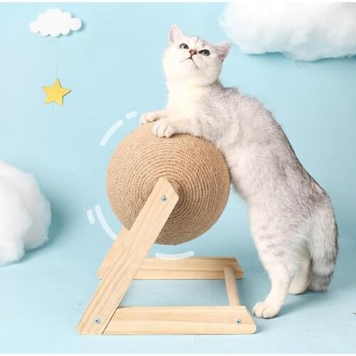 Cat Toys Scratch Wood Cat Scratching Ball Natural Durable Sisal Board Scratcher for Cat Grinding