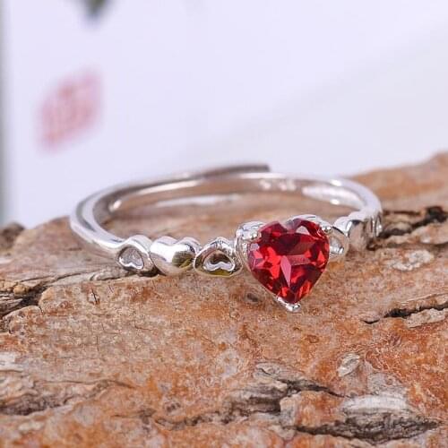 Natural Garnet Girls Ring 925 Silver Inlaid Color Jewelry Heart Shaped Women Anillos Regalos Para Mujer Aro De Luz Bijoux Femme