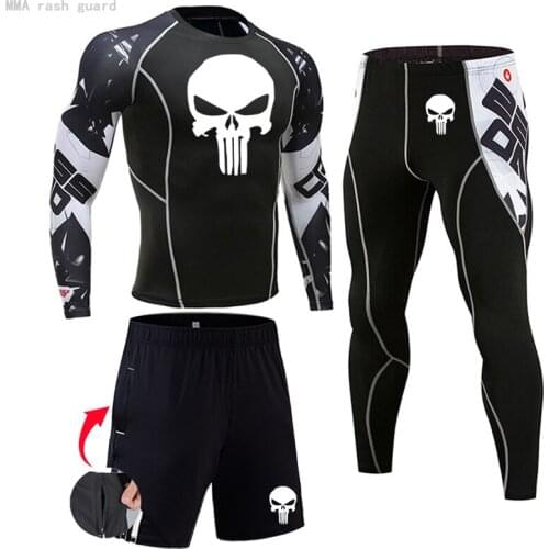 3 pc Compression Sportswear Mens Running sleeve rashgarda MMA long sleeves shirt workout leggings Sports set Training suits set