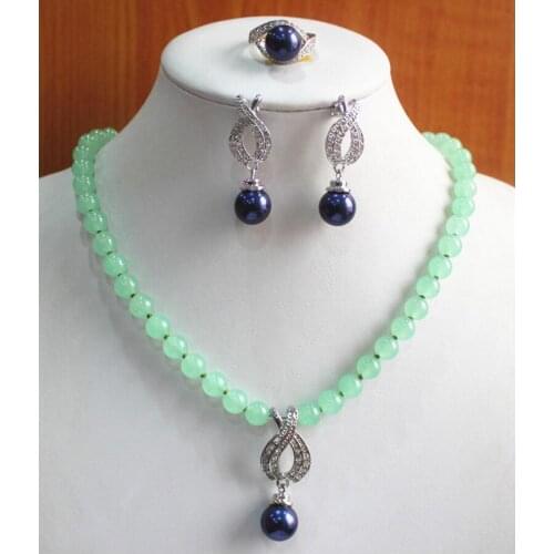 Best jewelry setWholesale factory price Womens light green semi-precious jade stone Necklace earring ri