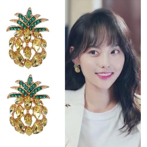 Cute Sweet Pineapple Drop Earrings Crystal Big Rhinestone Earrings for Women Summer Fashion Jewelry Beach Statement Earing 2020