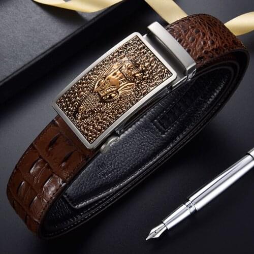 Mens leather Korean version of crocodile grain cowhide leather belt