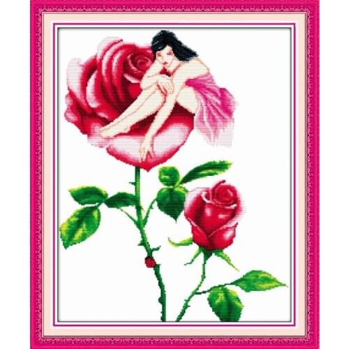 Fairy in flowers(1) cross stitch kit people 18ct 14ct 11ct count print canvas stitches embroidery DIY handmade needlework