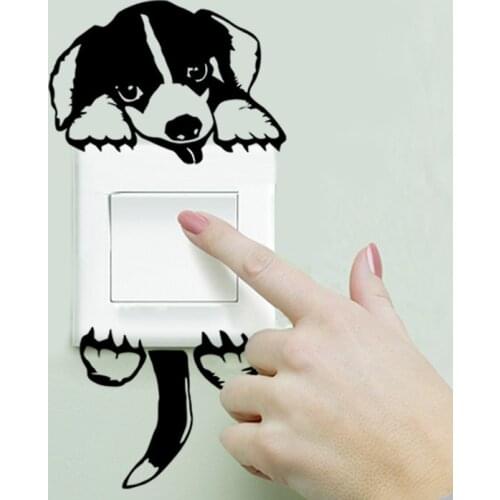 Cute Dog Poppy home window door switch decoration wall sticker kids room shop store switch decor