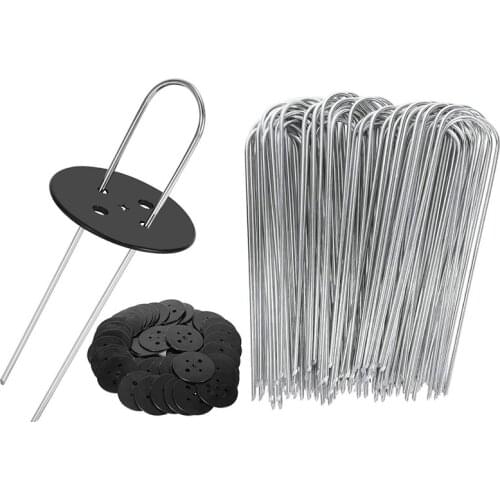 Ground Pegs, Garden Pegs Metal, Garden Pegs for Netting,for Securing Weed Fabric,Netting,50 Garden Pegs/50 Buffer Washer