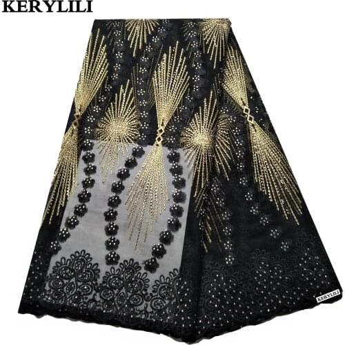 Latest Rhinestone Design Black African Lace Fabric Swiss Voile Lace Switzerland Wedding Tissu Nigerian Party Dress KRL-28332