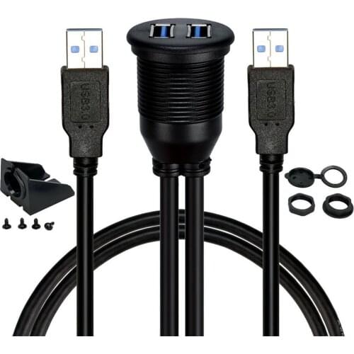 NEW Car Dashboard Flush Mount USB Dock Adapter Dashboard Panel 3.0 Port Male to Female Cable Extension Cable for Motorcycle Boat