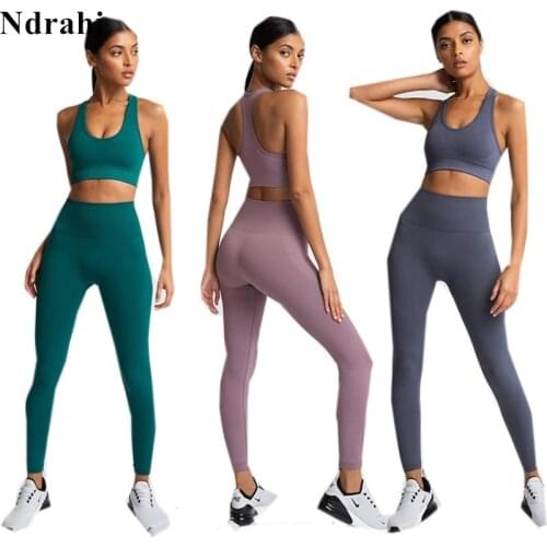 Wholesale Womens Workout Outfit 2 Pieces Seamless Yoga Leggings With Sports Bra Gym Clothes Set